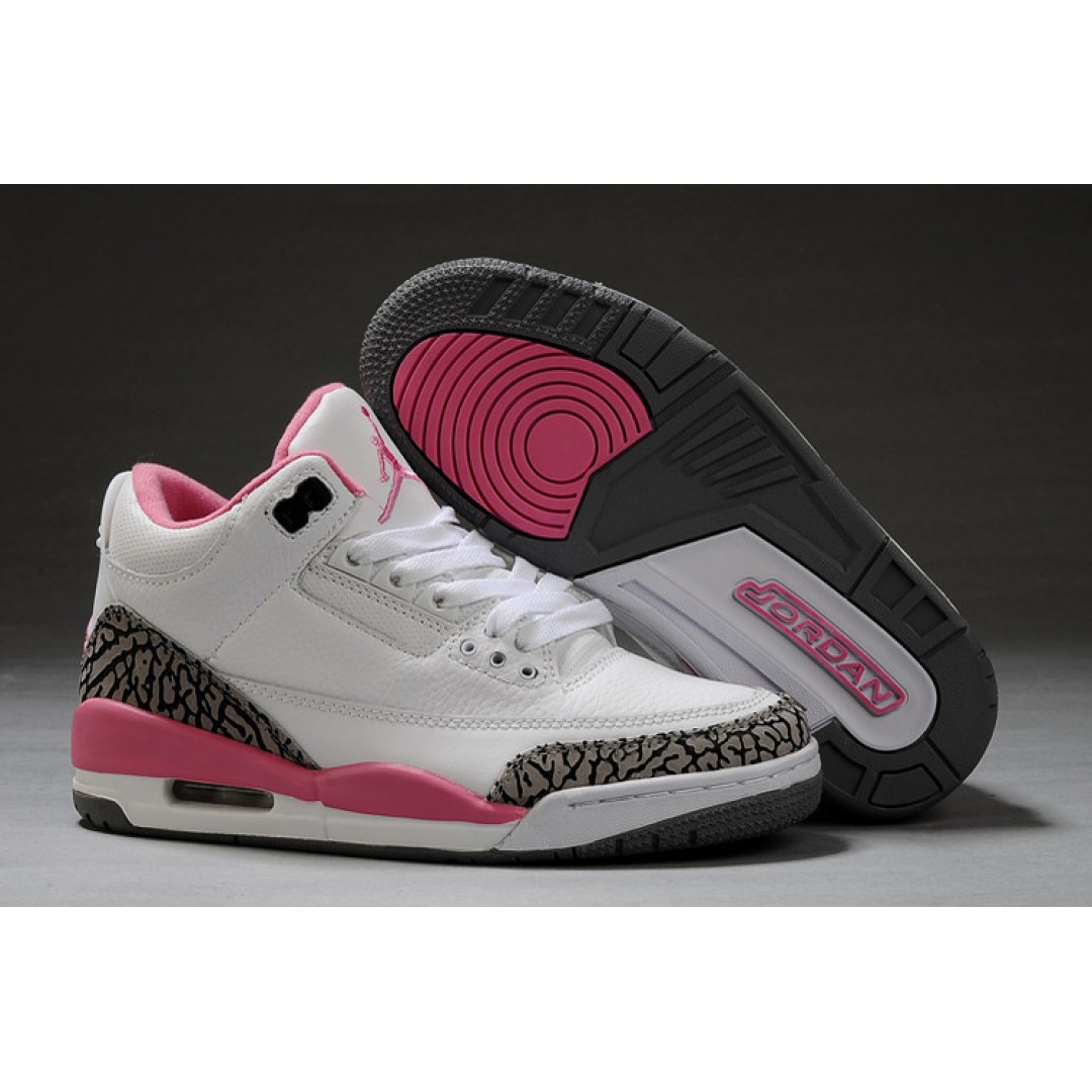 Women Air Jordan 3 Retro White Pink Cement Grey